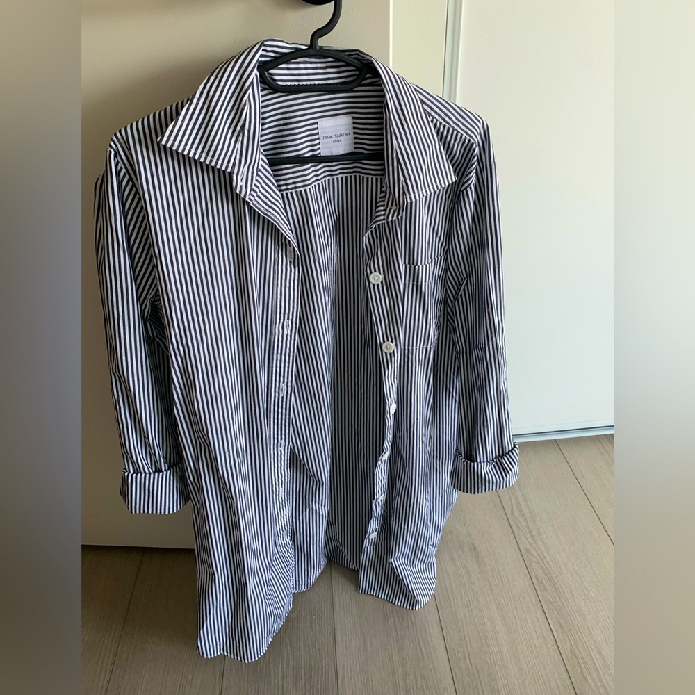 Pink Tartan blue and white striped tailored shirt